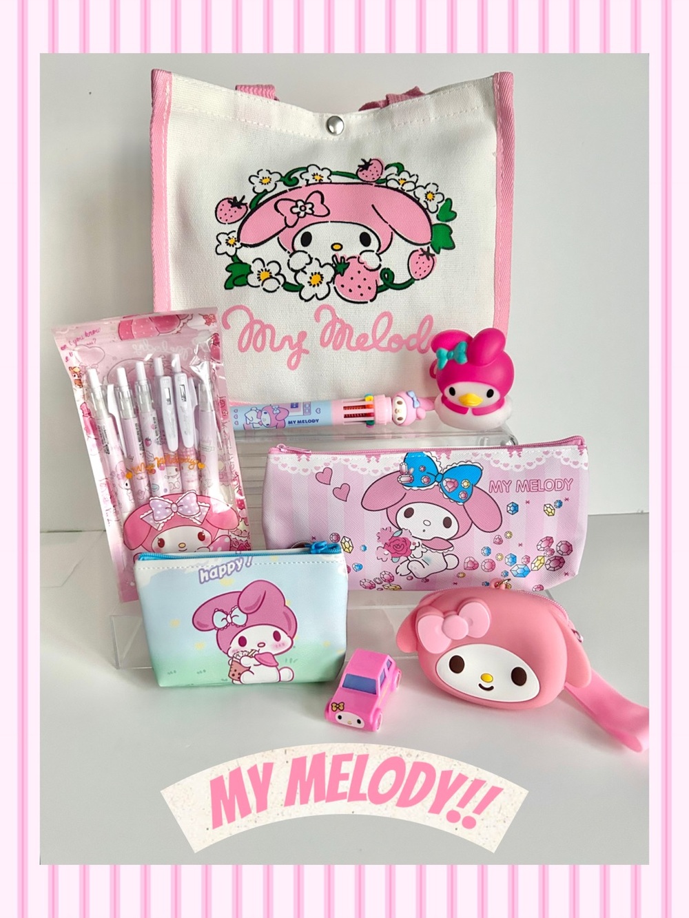 💖My Melody Adorable 8-Piece Tote Bag Bundle!
